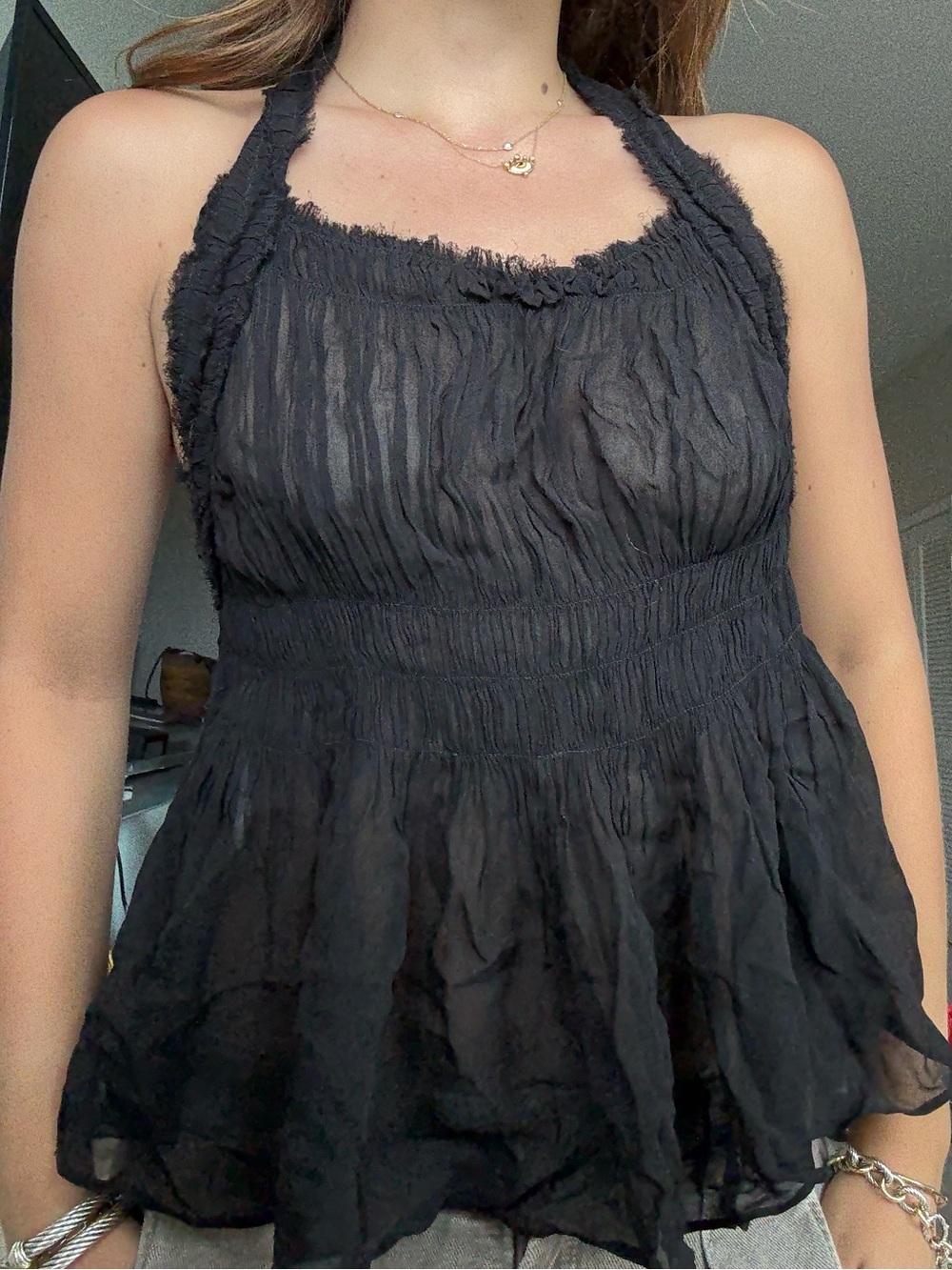 Zara Black Halter Ruffled Peplum Top